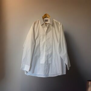 CARDI‎ White Tuxedo Shirt Formal Wing Collar Pleated Front Size XL